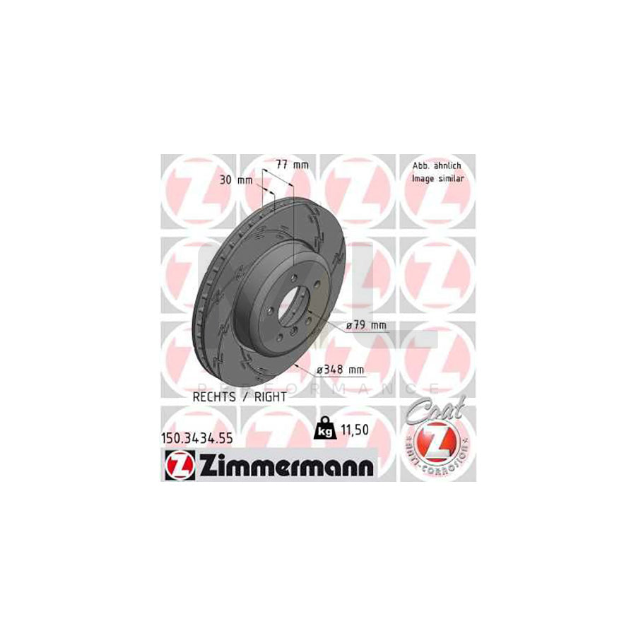 ZIMMERMANN BLACK Z 150.3434.55 Brake Disc Internally Vented, Slotted, Coated, High-carbon | ML Performance Car Parts