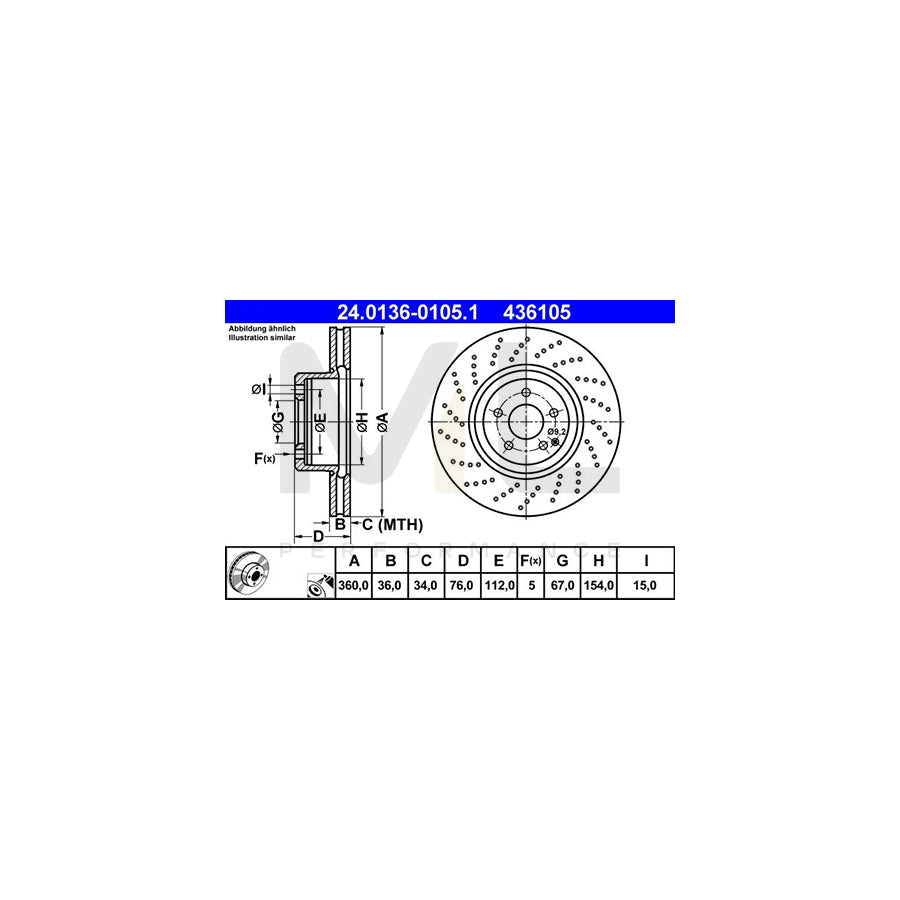 ATE 24.0136-0105.1 Brake Disc suitable for MERCEDES-BENZ S-Class Perforated / Vented, Coated, Alloyed / High-carbon | ML Performance Car Parts