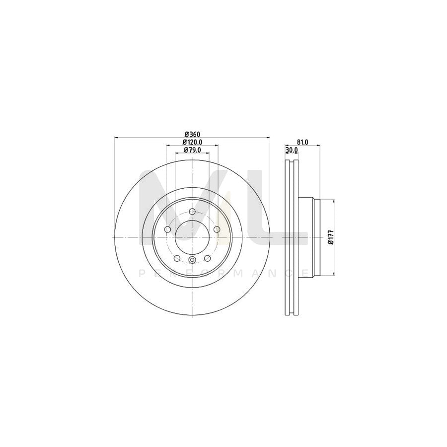 HELLA PRO High Carbon 8DD 355 128-981 Brake Disc for LAND ROVER Range Rover III (L322) Internally Vented, Coated, High-carbon, without wheel hub, without wheel studs | ML Performance Car Parts