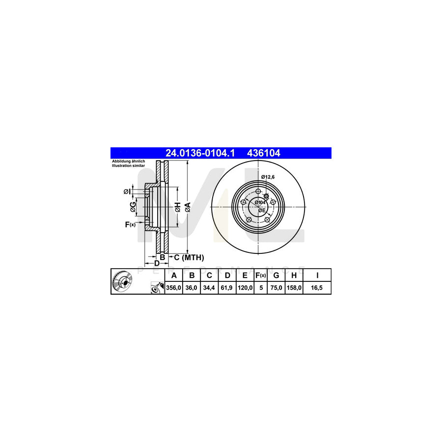 ATE 24.0136-0104.1 Brake Disc for BMW X5 (E53) Vented, Coated, High-carbon | ML Performance Car Parts