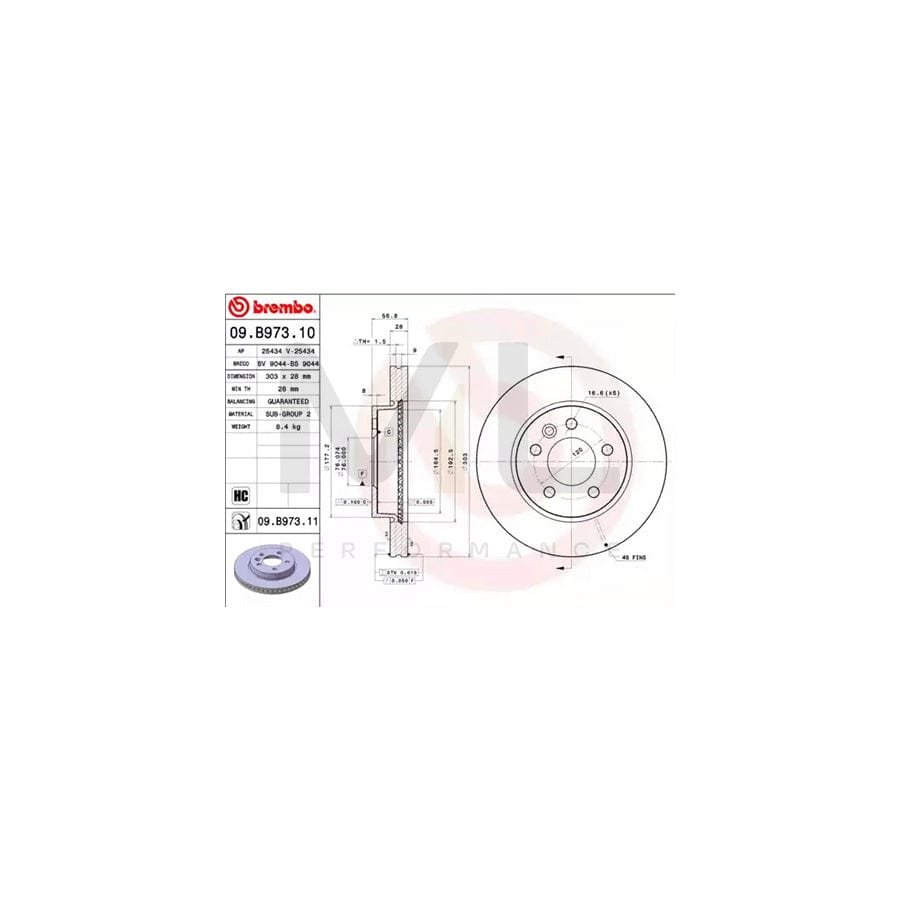 BREMBO 09.B973.10 Brake Disc for VW AMAROK Internally Vented, High-carbon | ML Performance Car Parts