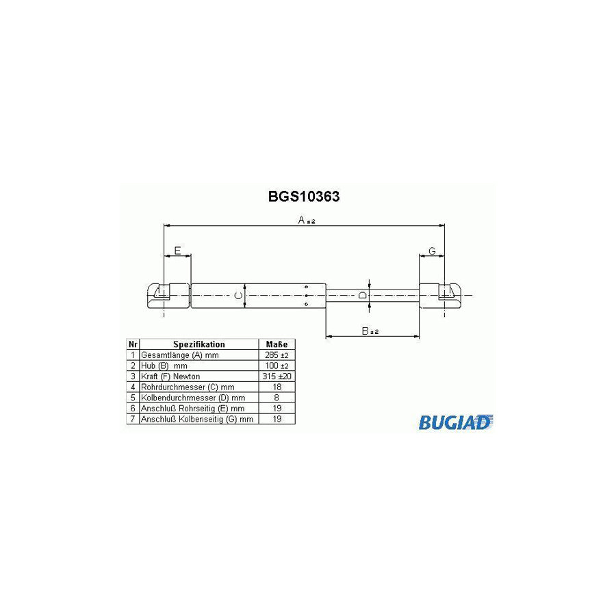 Bugiad BGS10363 Tailgate Strut