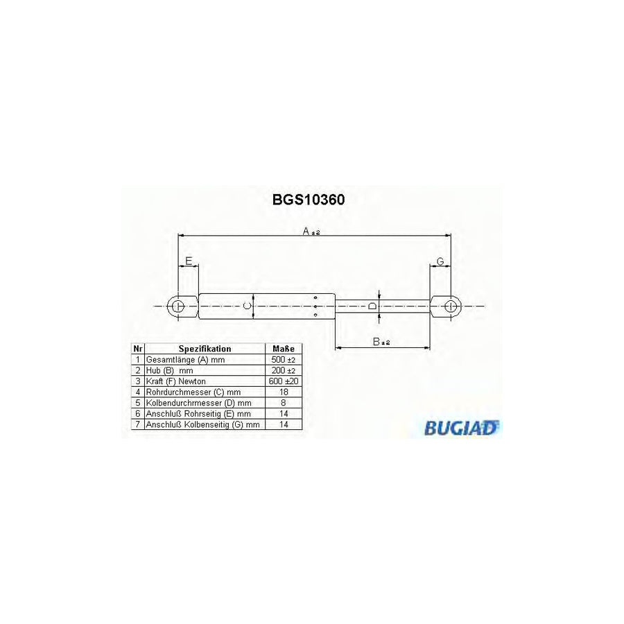 Bugiad BGS10360 Tailgate Strut