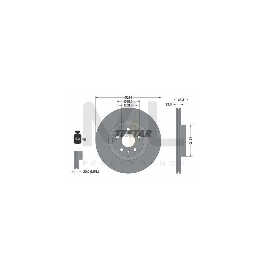 TEXTAR 92252800 Brake Disc Internally Vented, without wheel hub, without wheel studs | ML Performance Car Parts