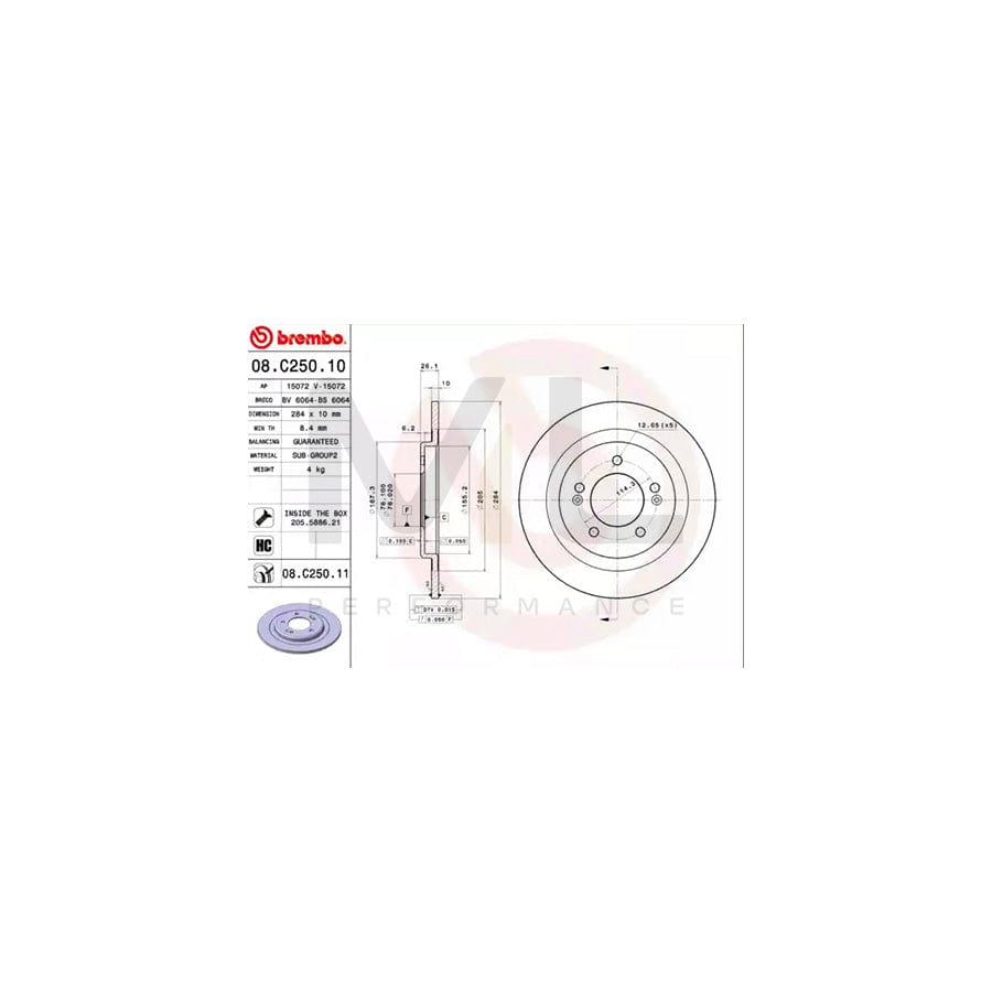 BREMBO 08.C250.10 Brake Disc Solid, High-carbon, with bolts/screws | ML Performance Car Parts