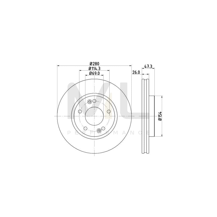 HELLA PRO High Carbon 8DD 355 129-711 Brake Disc Internally Vented, Coated, High-carbon, without wheel hub, without wheel studs | ML Performance Car Parts