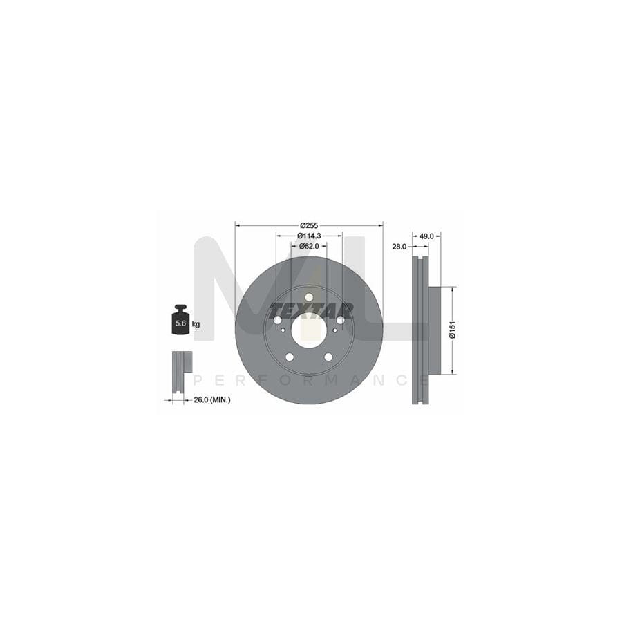 TEXTAR 92077600 Brake Disc Internally Vented, without wheel hub, without wheel studs | ML Performance Car Parts