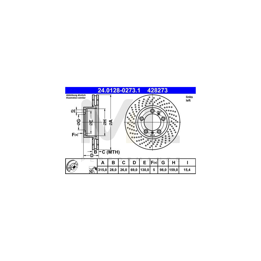 ATE 24.0128-0273.1 Brake Disc Perforated / Vented, Coated, Alloyed / High-carbon | ML Performance Car Parts