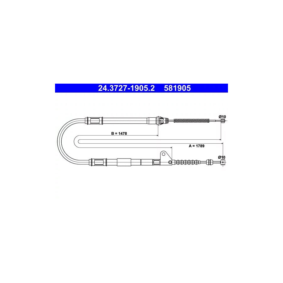 ATE 24.3727-1905.2 Hand Brake Cable For Toyota Avensis