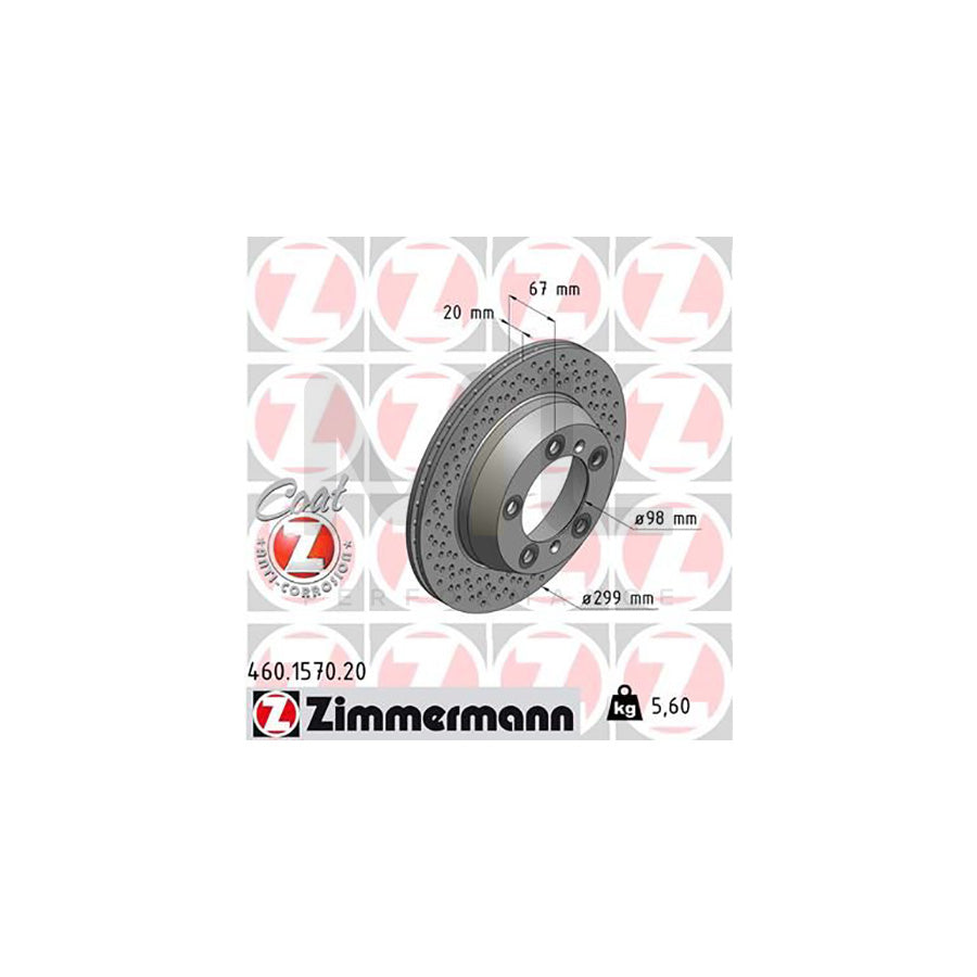 ZIMMERMANN COAT Z 460.1570.20 Brake Disc Internally Vented, Perforated, Coated | ML Performance Car Parts