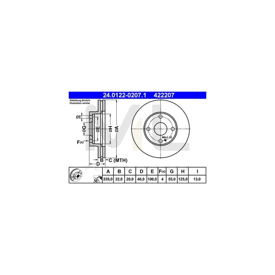 ATE 24.0122-0207.1 Brake Disc for MAZDA 323 Vented, Coated | ML Performance Car Parts