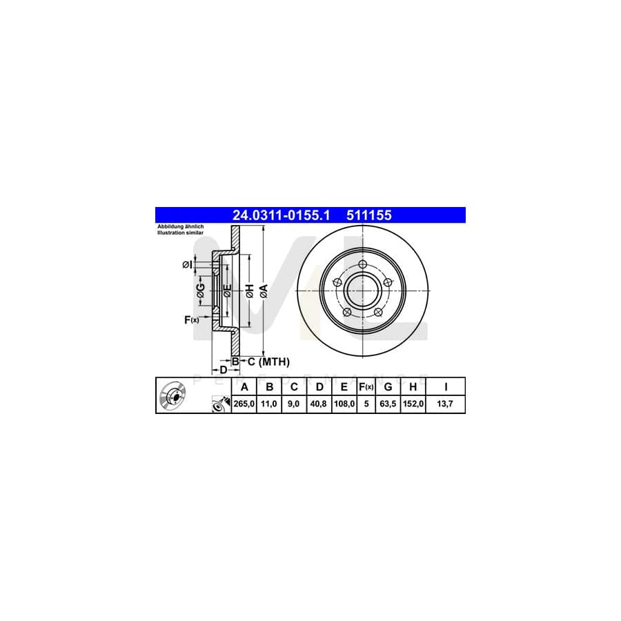 ATE PowerDisc 24.0311-0155.1 Brake Disc Solid, Coated | ML Performance Car Parts