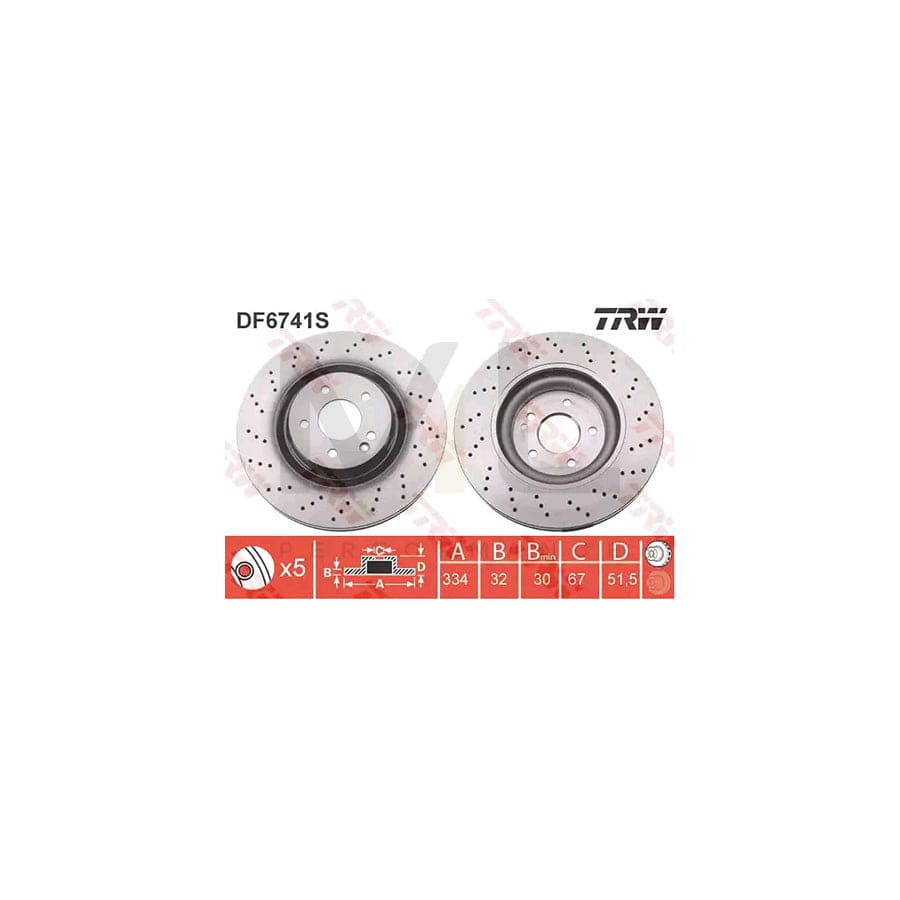 TRW DF6741S Brake Disc suitable for MERCEDES-BENZ SL Convertible (R129) Perforated / Vented, Painted | ML Performance Car Parts