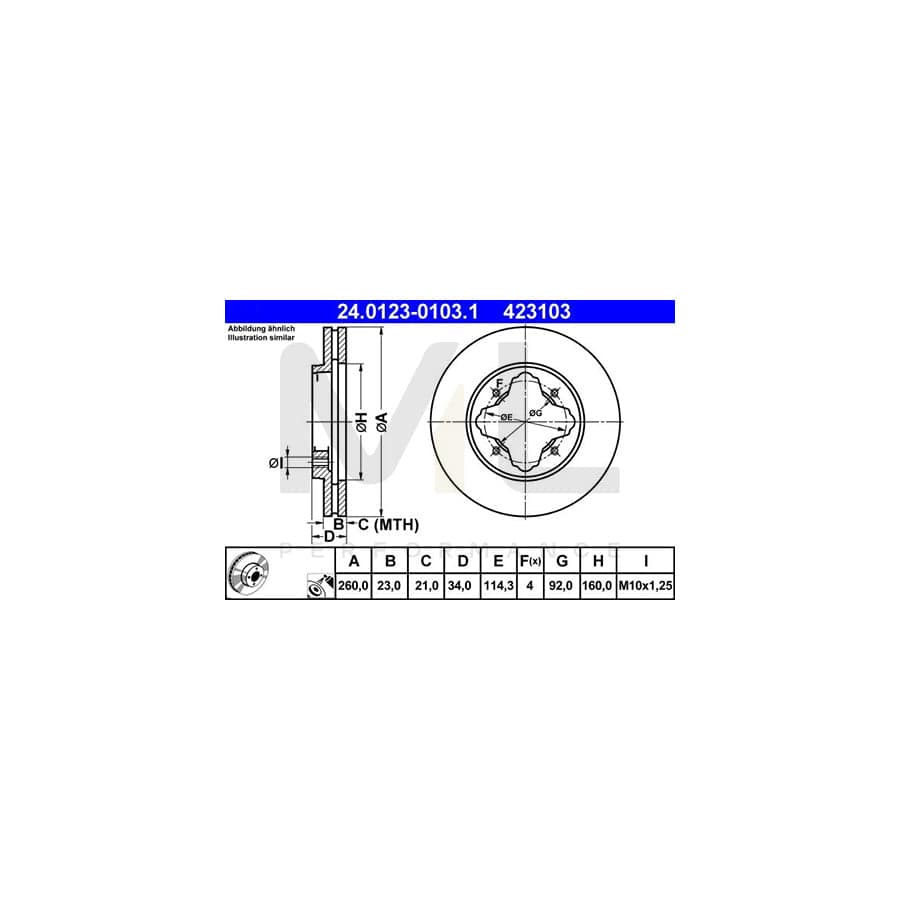 ATE 24.0123-0103.1 Brake Disc Vented, Coated | ML Performance Car Parts