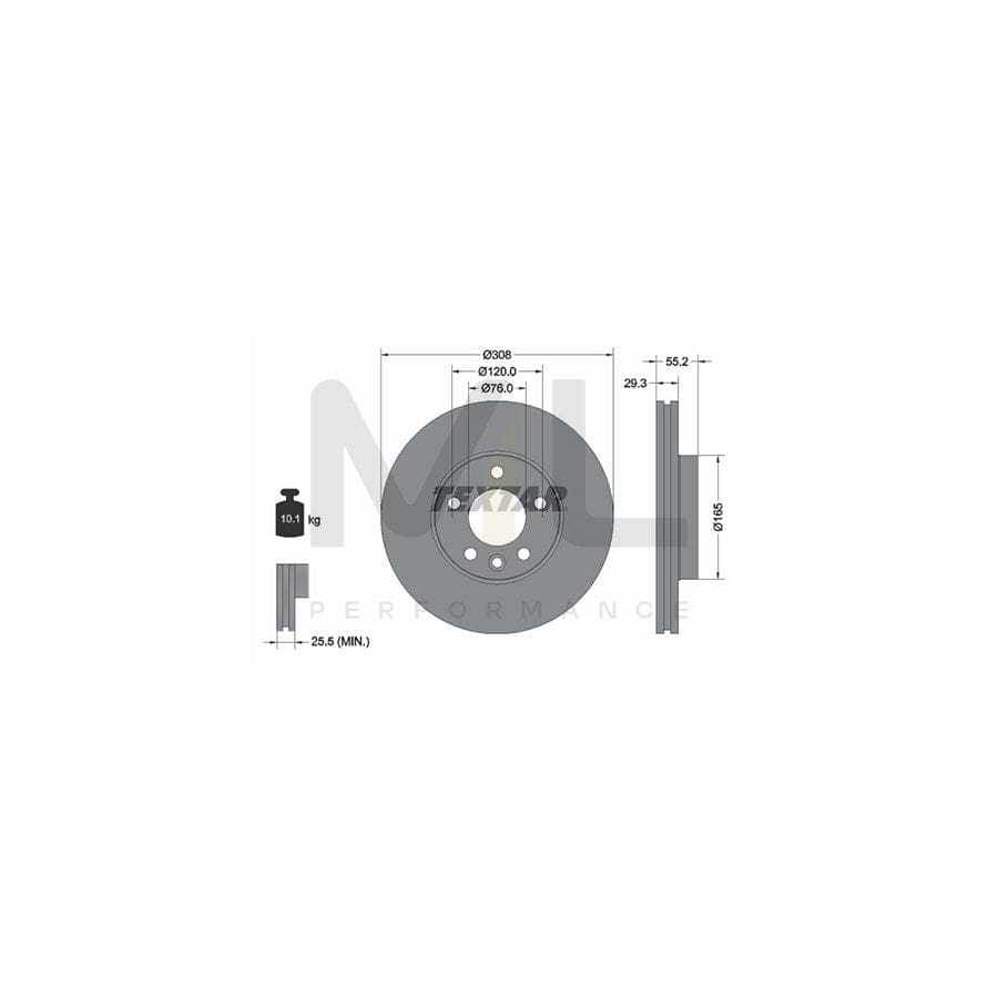 TEXTAR PRO 92121203 Brake Disc Internally Vented, Coated, without wheel hub, without wheel studs | ML Performance Car Parts