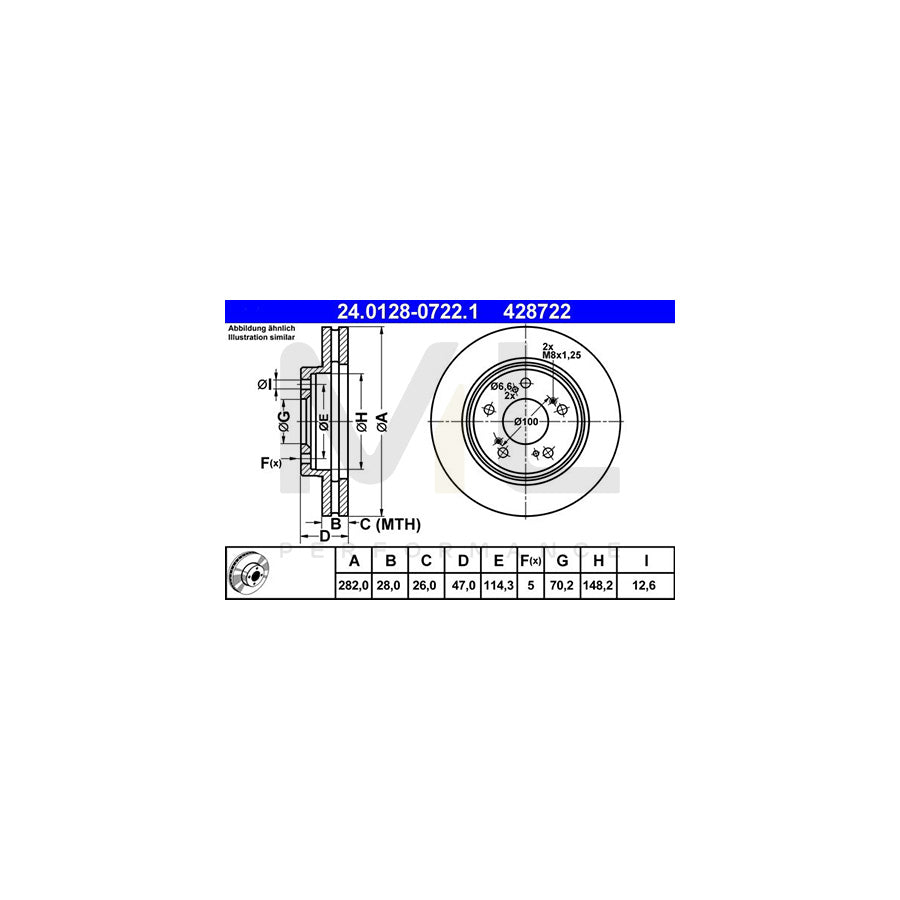 ATE 24.0128-0722.1 Brake Disc for HONDA LEGEND Vented | ML Performance Car Parts