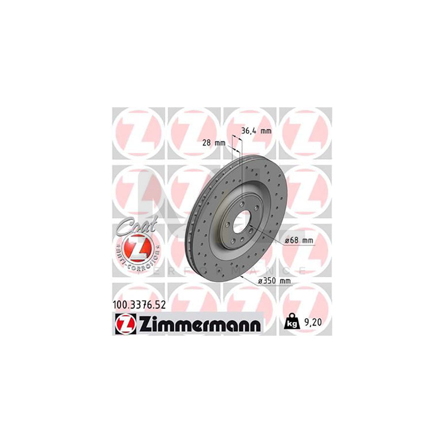 ZIMMERMANN SPORT COAT Z 100.3376.52 Brake Disc Internally Vented, Perforated, Coated, High-carbon | ML Performance Car Parts