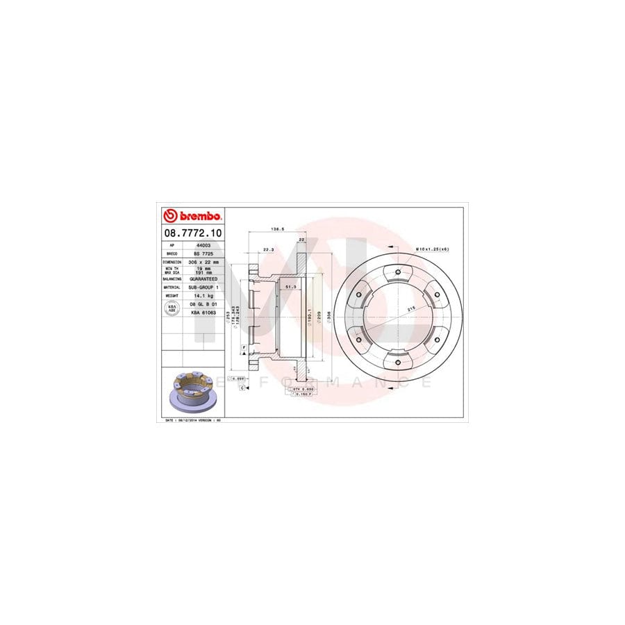 BREMBO 08.7772.10 Brake Disc for IVECO Daily Solid | ML Performance Car Parts