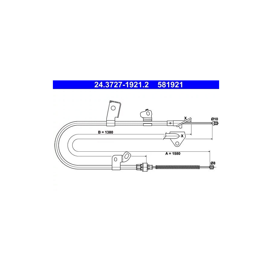 ATE 24.3727-1921.2 Hand Brake Cable For Toyota Yaris I Hatchback (P1)