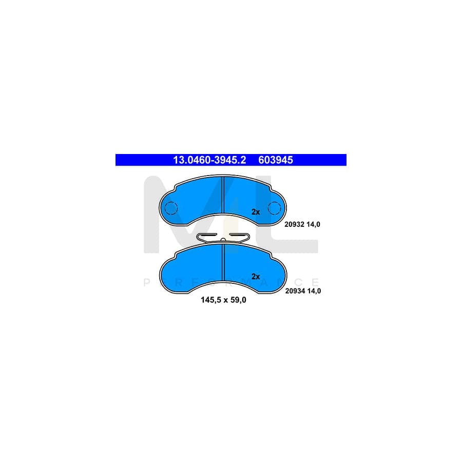 ATE 13.0460-3945.2 Brake pad set suitable for MERCEDES-BENZ 100 excl. wear warning contact, not prepared for wear indicator | ML Performance Car Parts