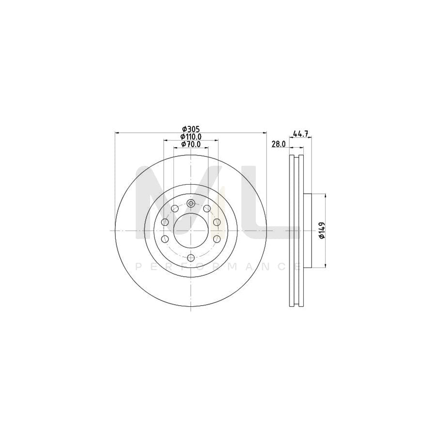 HELLA 8DD 355 113-541 Brake Disc for FIAT Croma II Estate (194) Internally Vented, without wheel hub, without wheel studs | ML Performance Car Parts