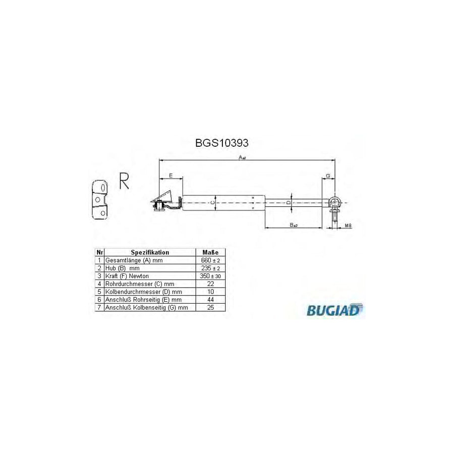 Bugiad BGS10393 Tailgate Strut For Toyota Corolla Vi Liftback (E90)