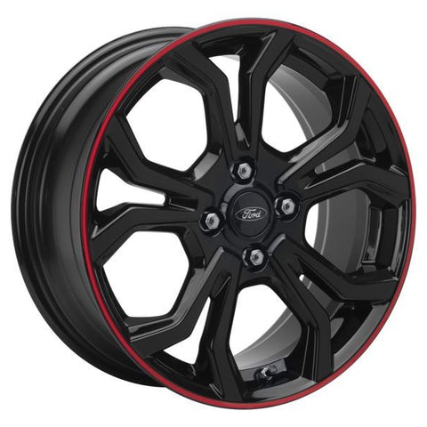 GENUINE FORD 2327911 x4 SET OF 4 FIESTA - FIESTA VAN ALLOY WHEEL 17" 5 X 2-SPOKE Y DESIGN, BLACK WITH RED ACCENT RING, 2017 - 2021 | ML Performance UK