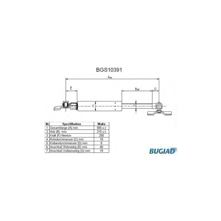 Bugiad BGS10391 Tailgate Strut For Toyota Corolla Vi Compact (E90)