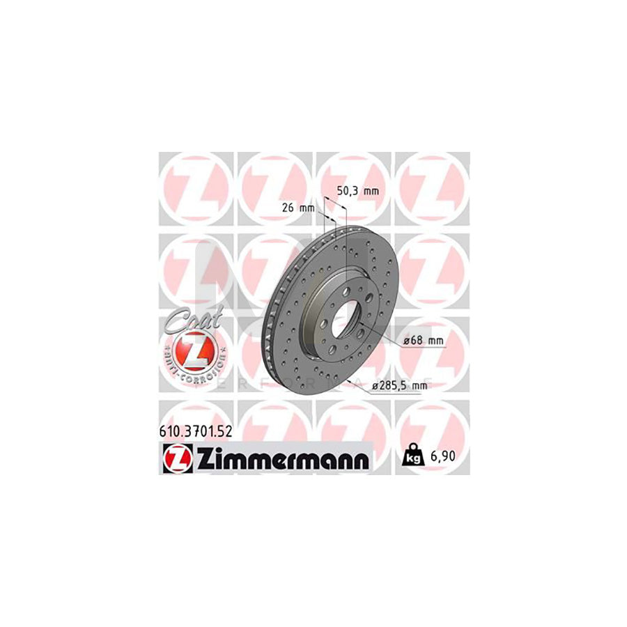 ZIMMERMANN SPORT COAT Z 610.3701.52 Brake Disc Externally Vented, Perforated, Coated | ML Performance Car Parts