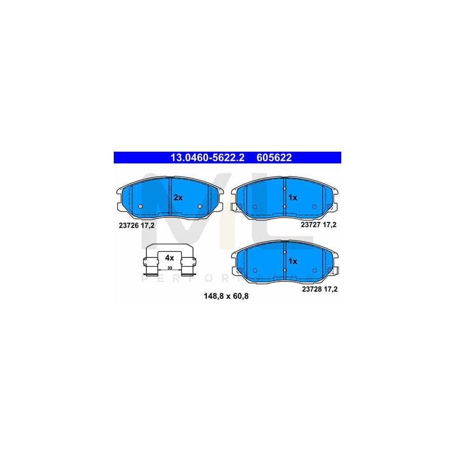 ATE 13.0460-5622.2 Brake pad set with acoustic wear warning, with accessories | ML Performance Car Parts