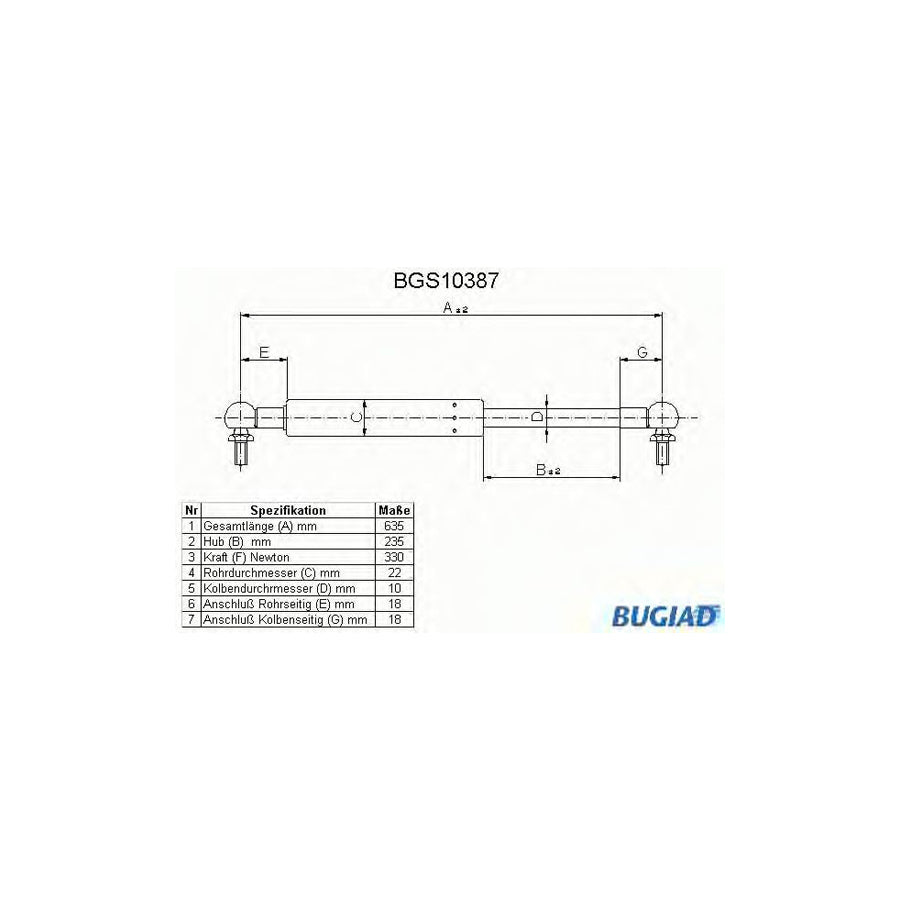 Bugiad BGS10387 Tailgate Strut For Toyota Corolla V Liftback (E80)