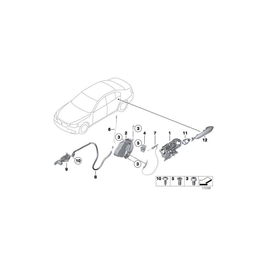 Genuine BMW 51227199442 F02 F01 Operating Rod, Door Rear Right SSR (Inc. 730dX, Hybrid 7L & 730i) | ML Performance UK Car Parts