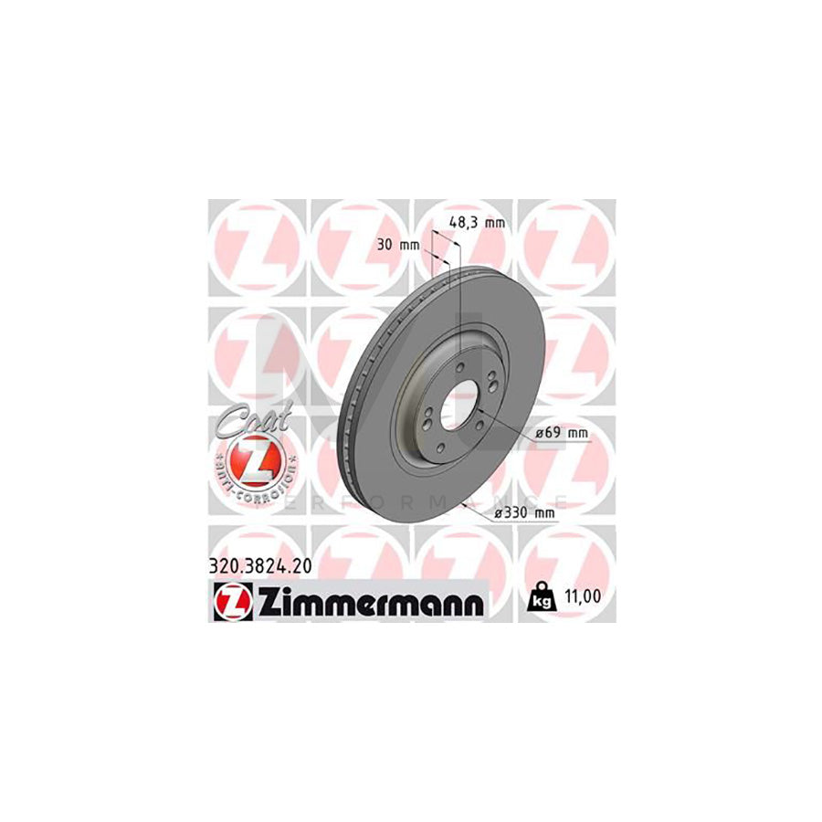 ZIMMERMANN 320.3824.20 Brake Disc for KIA OPTIMA Internally Vented, Coated | ML Performance Car Parts