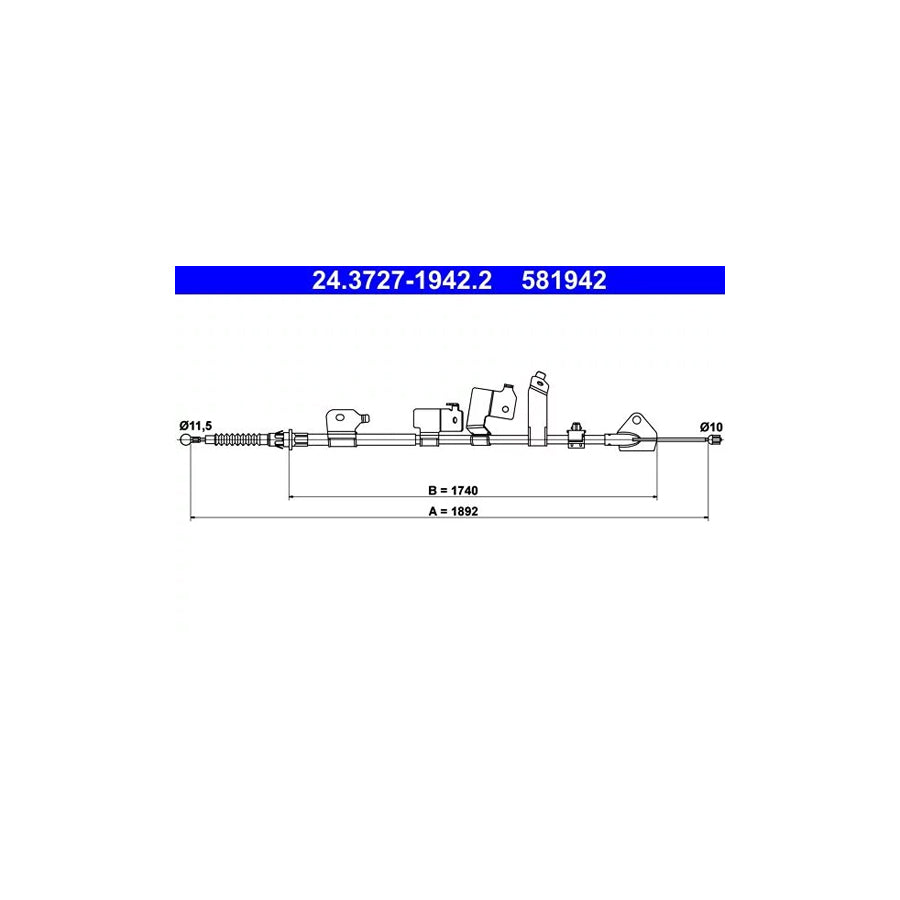 ATE 24.3727-1942.2 Hand Brake Cable For Toyota Auris