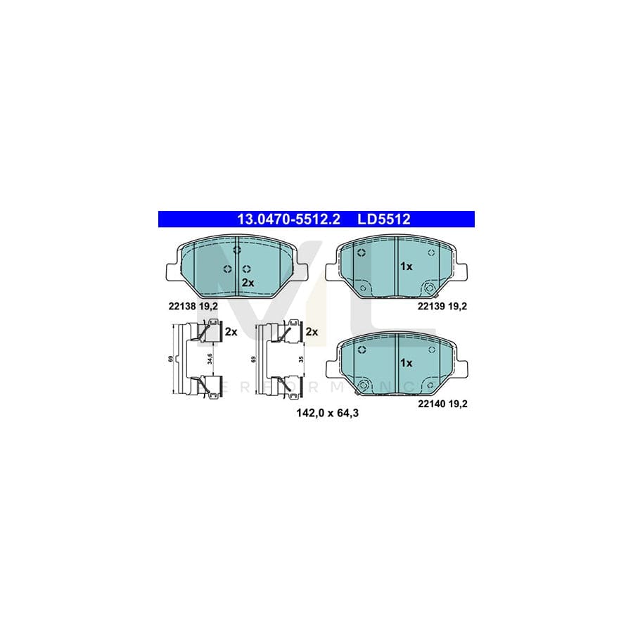 ATE 13.0470-5512.2 Brake pad set with acoustic wear warning, with accessories | ML Performance Car Parts