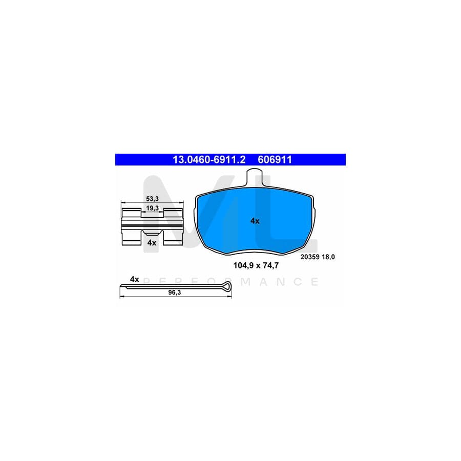 ATE 13.0460-6911.2 Brake pad set for FORD TRANSIT excl. wear warning contact, not prepared for wear indicator, with accessories | ML Performance Car Parts