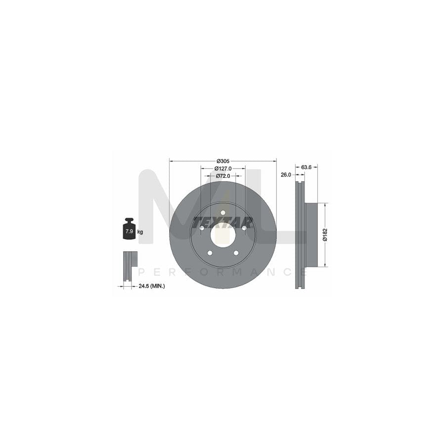 TEXTAR 92113600 Brake Disc for JEEP Grand Cherokee II (WJ, WG) Internally Vented, without wheel hub, without wheel studs | ML Performance Car Parts