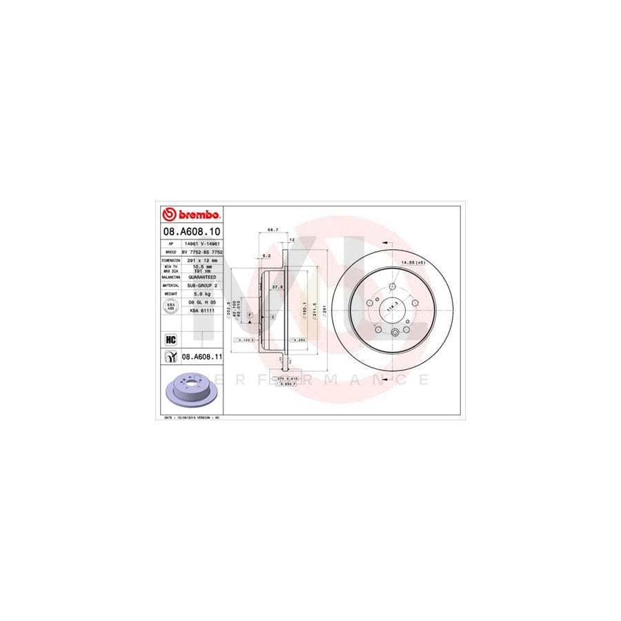 BREMBO 08.A608.10 Brake Disc Solid | ML Performance Car Parts