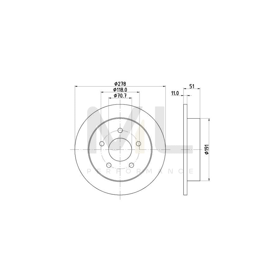 HELLA 8DD 355 106-961 Brake Disc Solid, without wheel hub, without wheel studs | ML Performance Car Parts