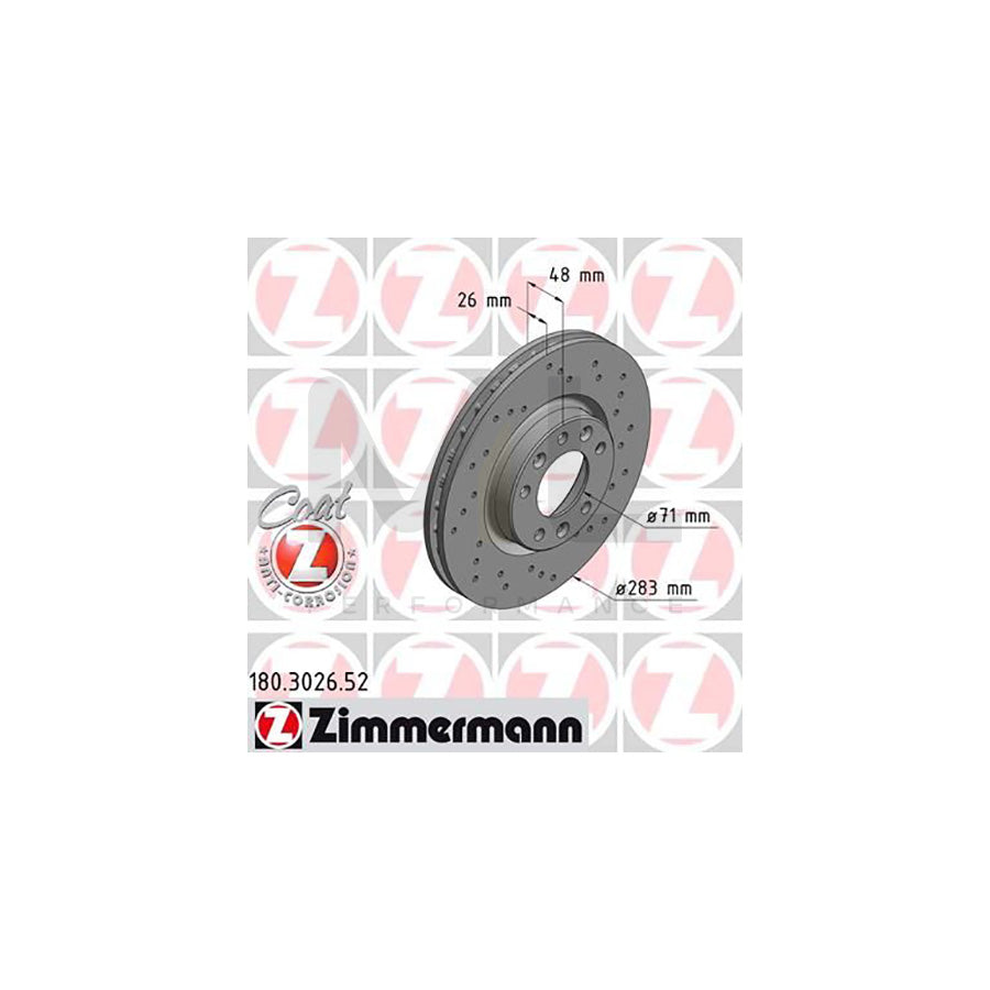 ZIMMERMANN SPORT COAT Z 180.3026.52 Brake Disc for CITROEN C4 Internally Vented, Perforated, Coated | ML Performance Car Parts