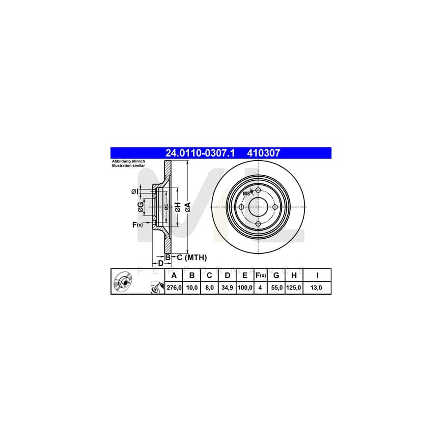 ATE 24.0110-0307.1 Brake Disc for MAZDA MX-5 II (NB) Solid, Coated | ML Performance Car Parts