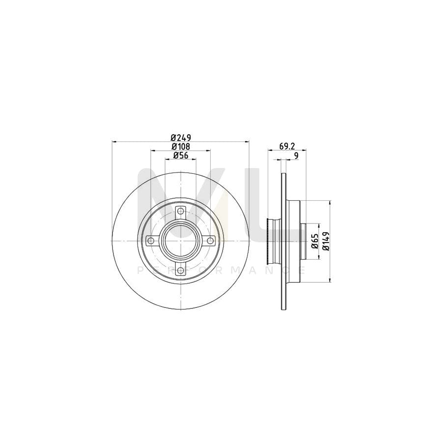 HELLA PRO 8DD 355 123-281 Brake Disc Solid, Coated, with integrated magnetic sensor ring, with wheel bearing | ML Performance Car Parts