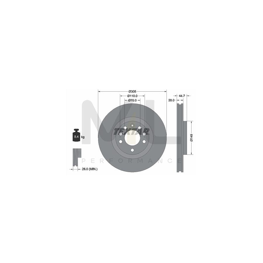 TEXTAR PRO 92155403 Brake Disc for FIAT Croma II Estate (194) Internally Vented, Coated, without wheel hub, without wheel studs | ML Performance Car Parts