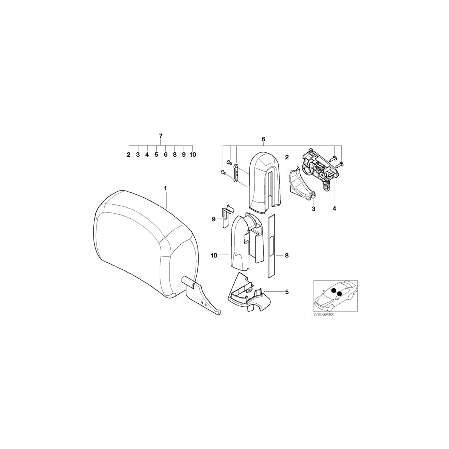 Genuine BMW 52108255628 E46 Headrest Leather Right GRAU (Inc. 330Ci, 330Cd & 320Ci) | ML Performance UK Car Parts