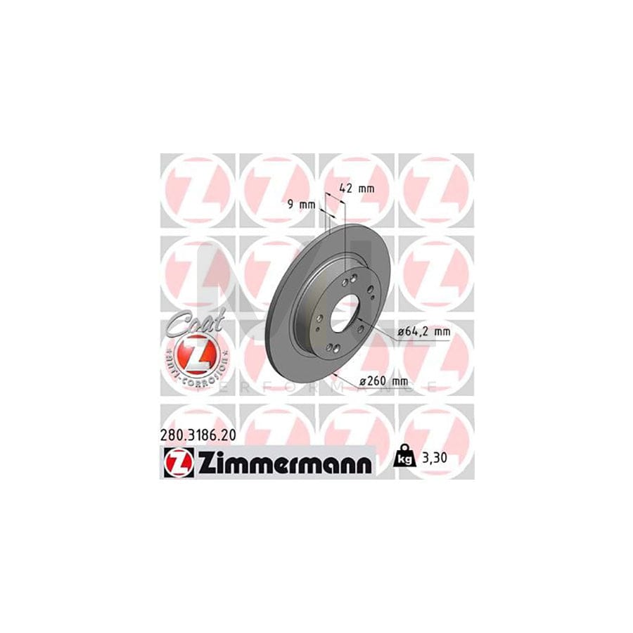 ZIMMERMANN COAT Z 280.3186.20 Brake Disc for HONDA CIVIC Solid, Coated | ML Performance Car Parts