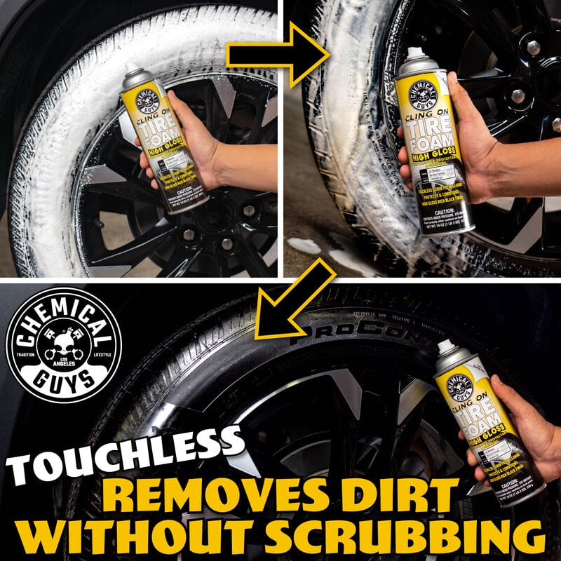 Chemical Guys Cling On Tire Foam High Gloss 3 in 1 Cleaner, Protectant, & Dressing | ML Performance UK Car Parts