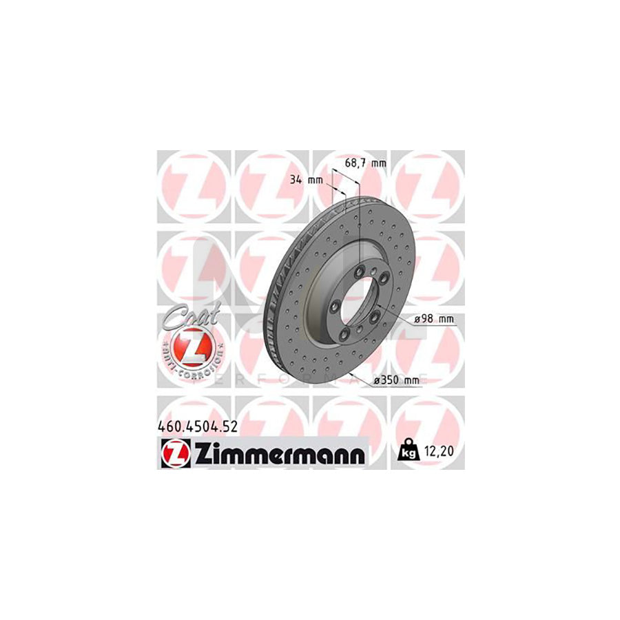 ZIMMERMANN 460.4504.52 Brake Disc Internally Vented, Perforated, Coated, High-carbon | ML Performance Car Parts