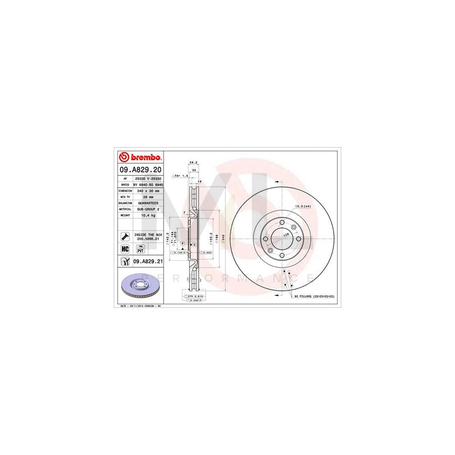 BREMBO COATED DISC LINE 09.A829.21 Brake Disc Internally Vented, Coated, High-carbon, with bolts/screws | ML Performance Car Parts