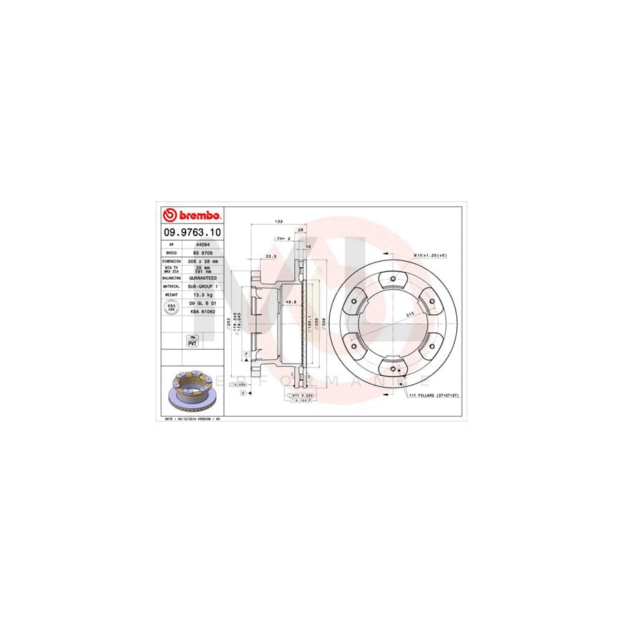 BREMBO 09.9763.10 Brake Disc for IVECO Daily Internally Vented | ML Performance Car Parts