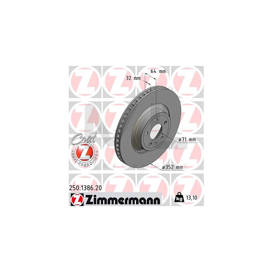 ZIMMERMANN COAT Z 250.1386.20 Brake Disc for FORD USA MUSTANG Externally Vented, Coated, High-carbon | ML Performance Car Parts